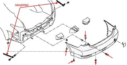 the scheme of fastening of the rear bumper Nissan Almera G15